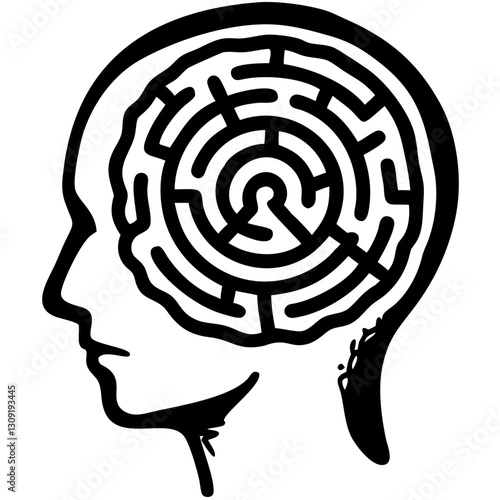 Human Head with Maze Brain Illustration Symbolizing Mental Complexity and Problem Solving