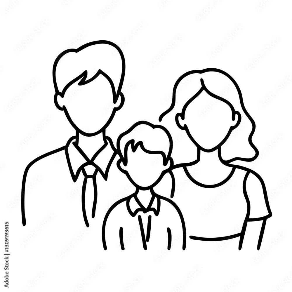 Family Outline Illustration Parents with Child Vector Art for Design Projects Family Outline Illustration Parents with Child Vector Art for Design Projects