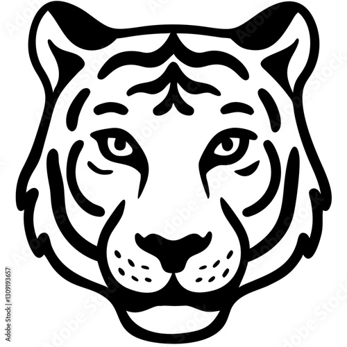 Tiger Face Vector Illustration for Tattoo Designs and Coloring Book Art