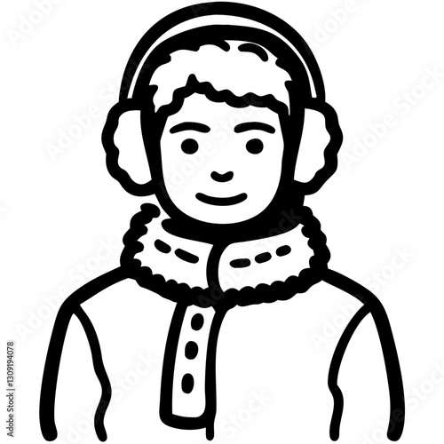 Winter Clothing Portrait Child Wearing Ear Muffs and Jacket Vector Illustration