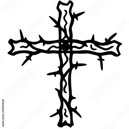 Black Thorny Cross Vector Illustration for Religious Symbolism and Design