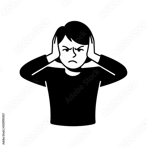 Angry Person Covering Ears Frustration Vector Illustration for Stress Themes