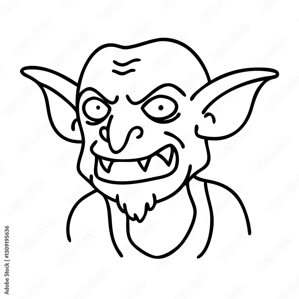 Fototapeta premium Angry Goblin Face Line Art Illustration for Fantasy Designs