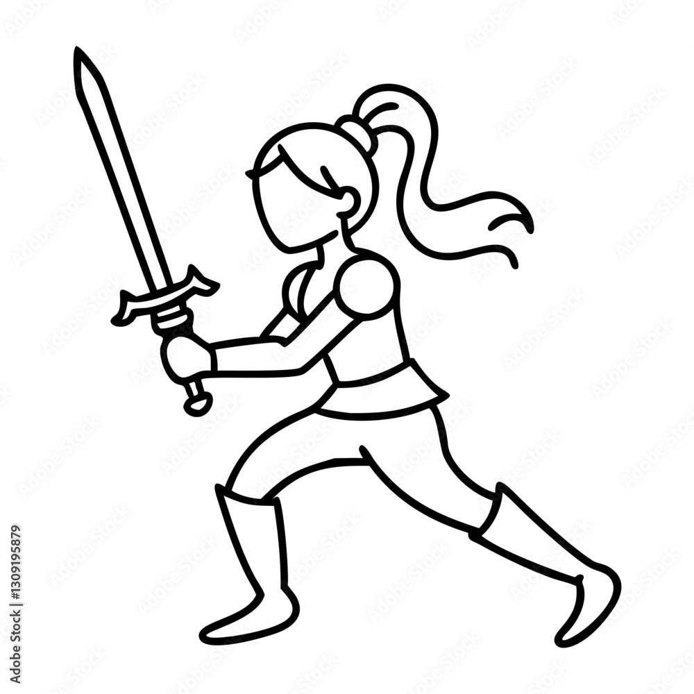 Fototapeta premium Vector Illustration Female Warrior with Sword in Battle Stance