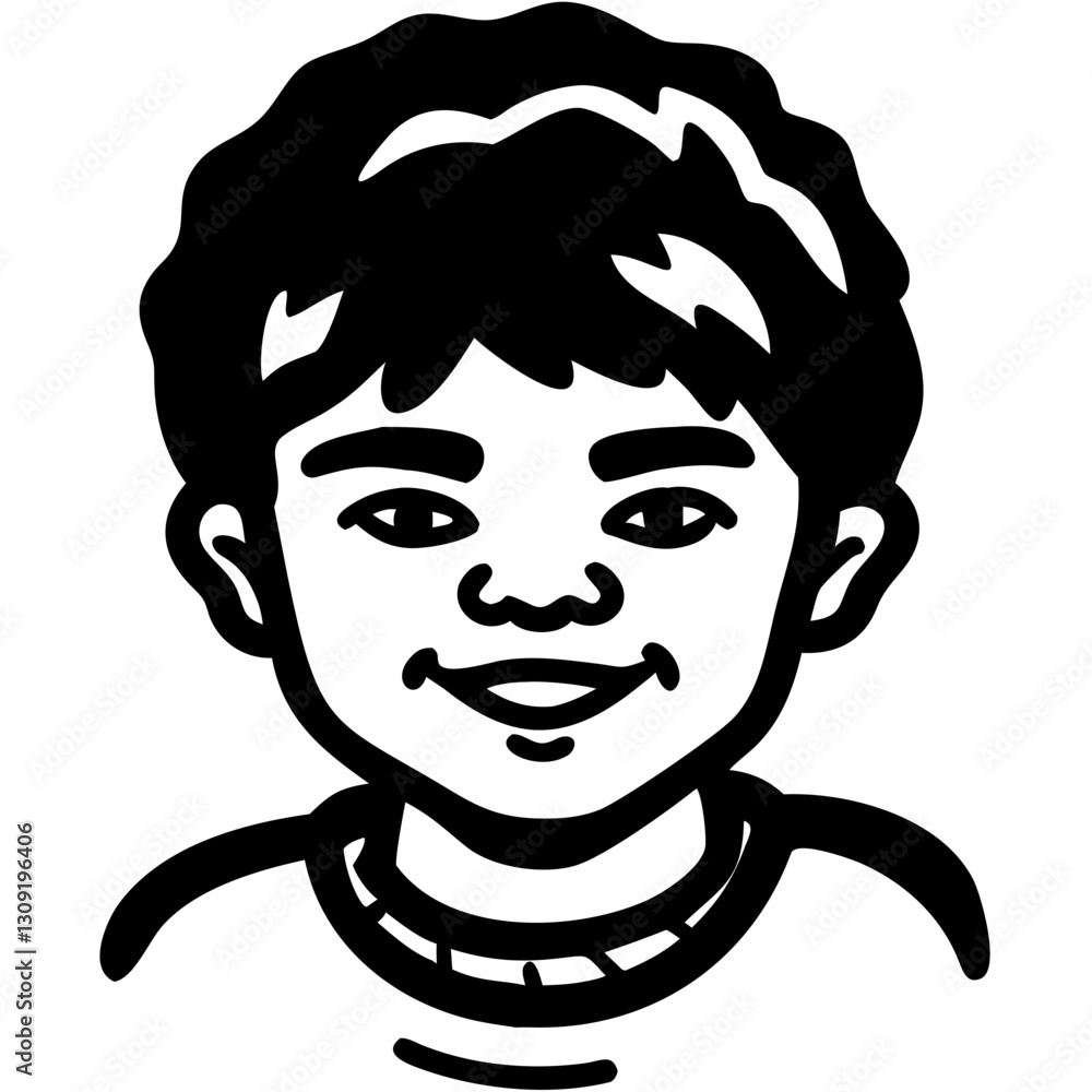 Smiling Child Face Illustration for Art Projects and Coloring Books Smiling Child Face Illustration for Art Projects and Coloring Books