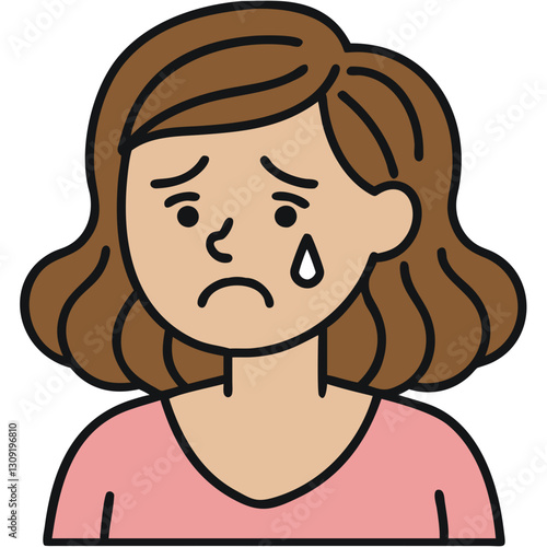 Sad Woman Crying Emotional Expression Vector Illustration for Mental Health Materials