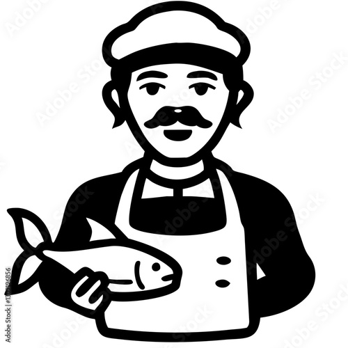 Fishmonger Vector Holding Fresh Fish for Market and Culinary Art