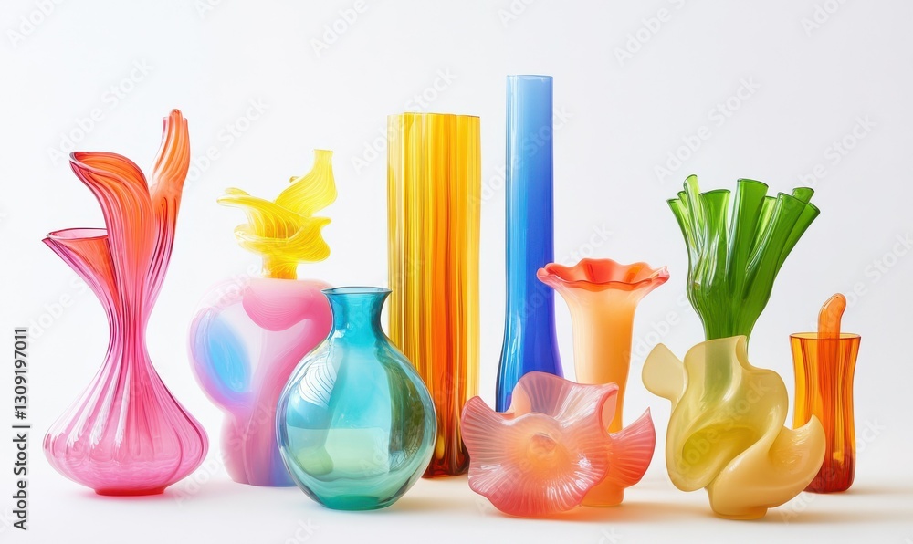 A Collection of Colorful Glass Vases A Collection of Colorful Glass Vases