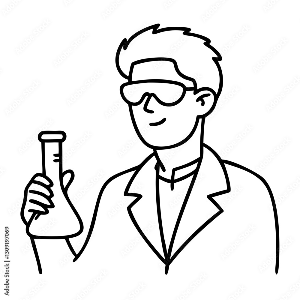 Scientist Holding Flask Line Art Minimalist Science Vector Illustration Scientist Holding Flask Line Art Minimalist Science Vector Illustration