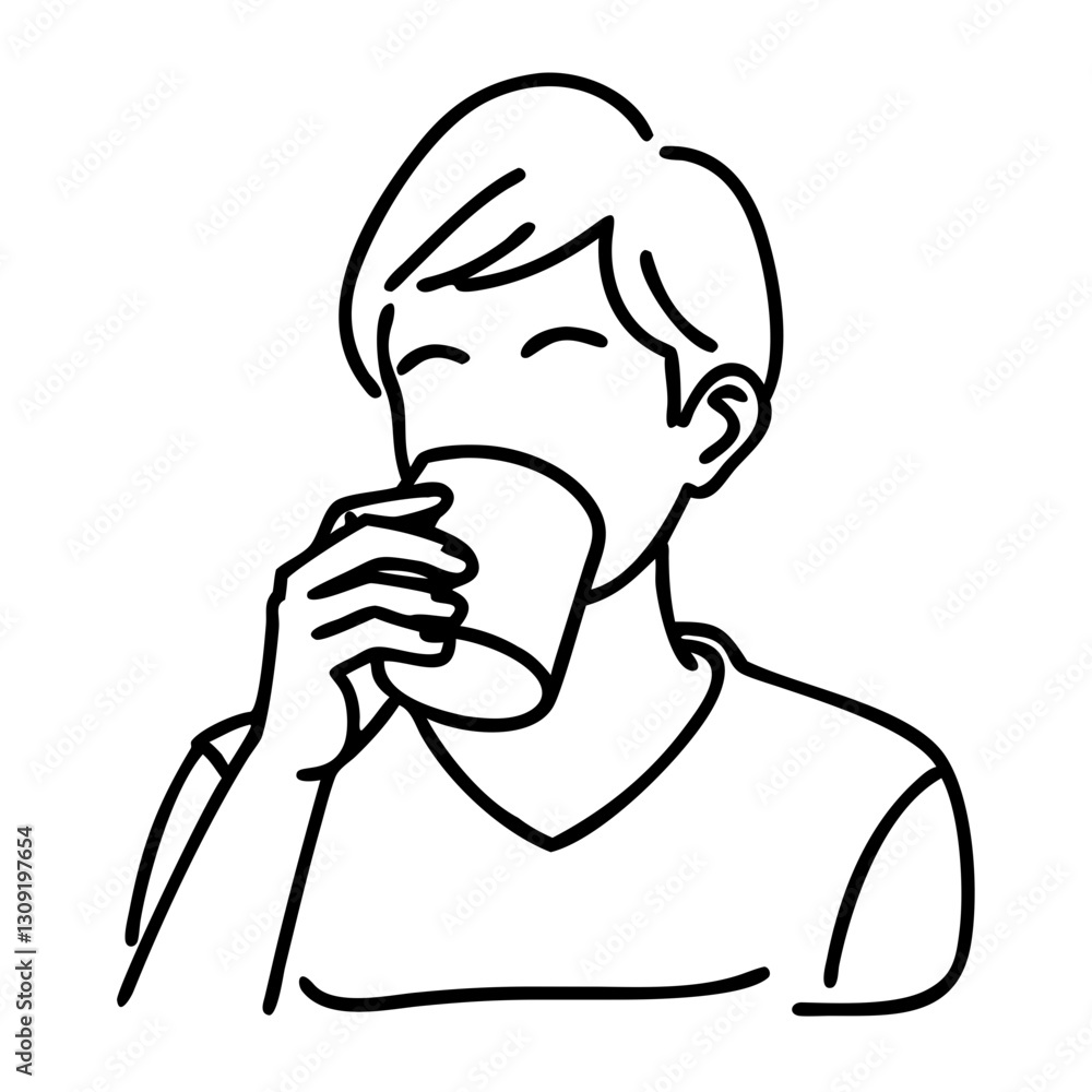 Minimalist Line Art Coffee Drinker Enjoying Beverage Vector Illustration Minimalist Line Art Coffee Drinker Enjoying Beverage Vector Illustration