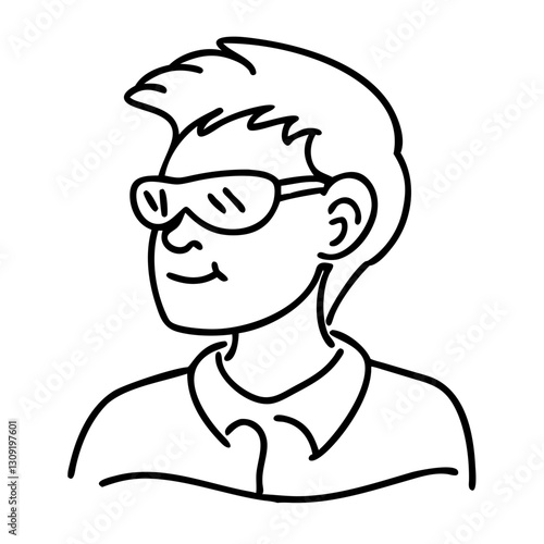 Cool Sunglasses Graphic Line Art Male Portrait for Tattoo or Coloring Book Design