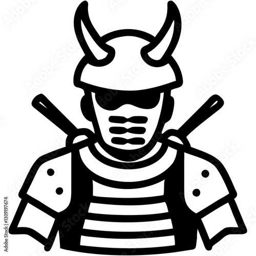 Samurai Warrior Armor with Helmet and Swords Vector Illustration