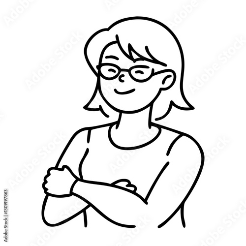 Confident Woman with Glasses Smiling Vector Illustration for Design and Branding