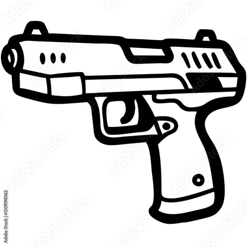 Black Vector Handgun Outline for Tattoo Design or Coloring Book Art