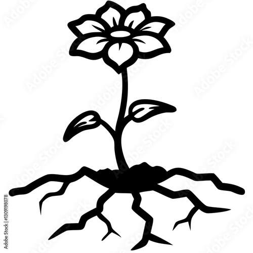 Floral Growth Vector with Roots for Tattoo and Coloring Book Art