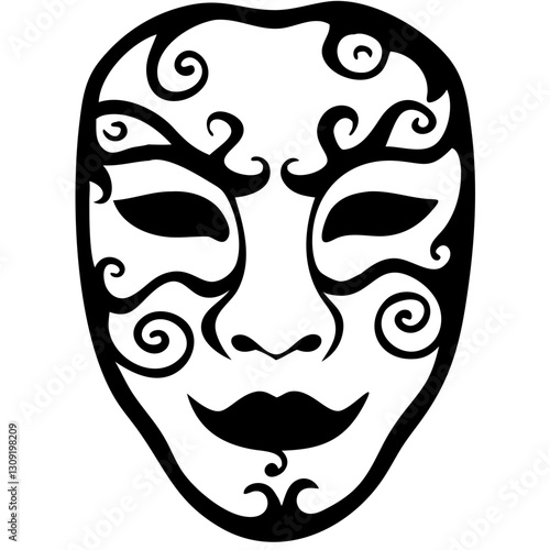 Intricate Decorative Mask Vector Design with Swirling Patterns for Art and Tattoos