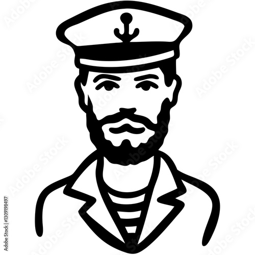 Nautical Captain Illustration Vector for Tattoo or Maritime Design