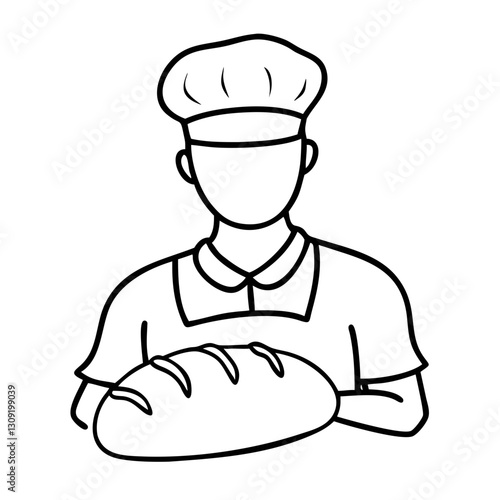 Baker Holding Freshly Baked Bread Outline Vector for Culinary Designs