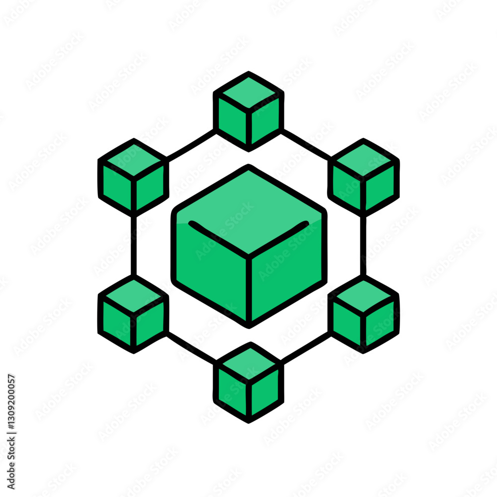 Blockchain Technology Green Cubes Network Vector Illustration Blockchain Technology Green Cubes Network Vector Illustration