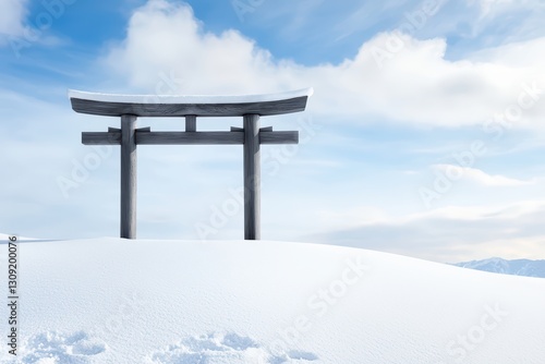 Wallpaper Mural Snow Covered Japanese Shrine in Winter Landscape Against Blue Sky and Soft Cloud Torontodigital.ca