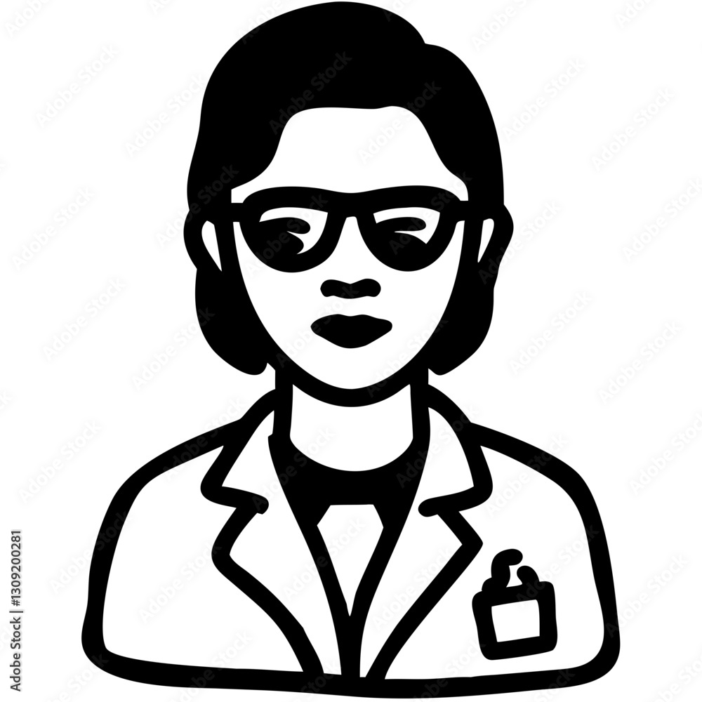 Female Scientist Vector Illustration in Black and White for Educational and Professional Use Female Scientist Vector Illustration in Black and White for Educational and Professional Use