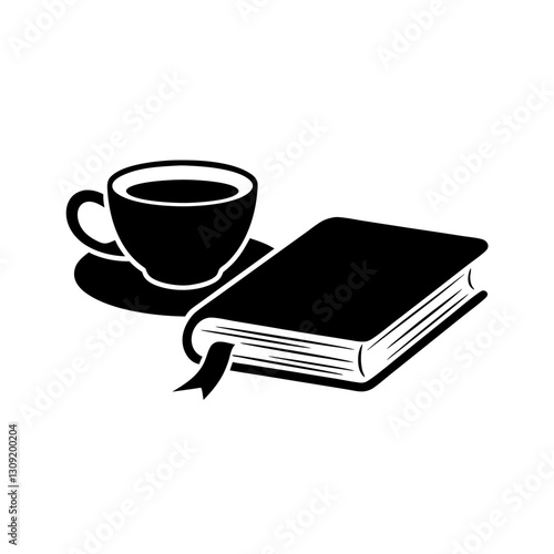 Coffee Cup and Book Silhouette Vector for Relaxation and Reading Themes