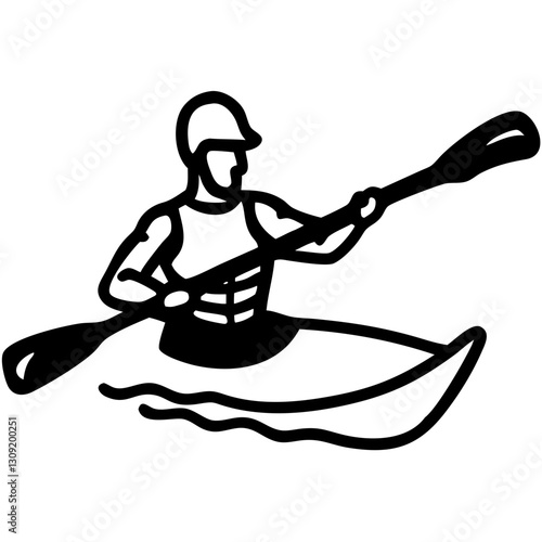Kayaking Adventure Black Silhouette Vector of Paddler in Canoe Water Sports