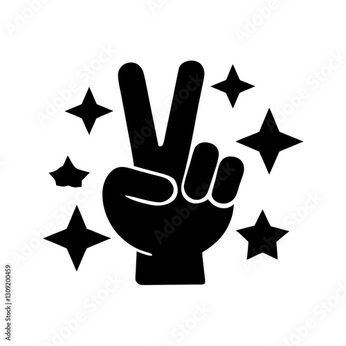 Peace Hand Gesture with Star Accents Vector for Design and Decoration