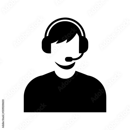 Customer Service Representative Silhouette with Headset Vector for Communication