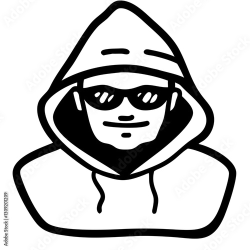 Mysterious Hooded Person in Sunglasses Vector Illustration for Graphic Design and Decor