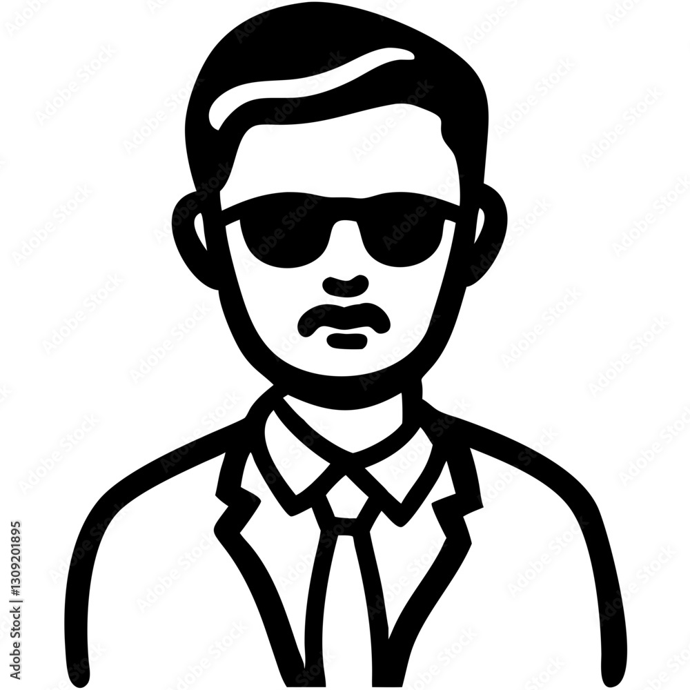 ic Vector Illustration of Mysterious Man in Suit with Sunglasses ic Vector Illustration of Mysterious Man in Suit with Sunglasses