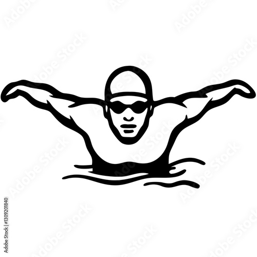 Swimmer in Butterfly Stroke Vector Illustration for Sports Design and Marketing