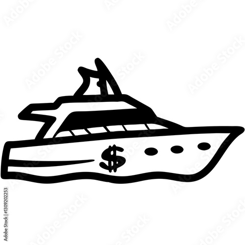 Luxury Yacht with Dollar Sign Vector Illustration for Financial Wealth Concepts