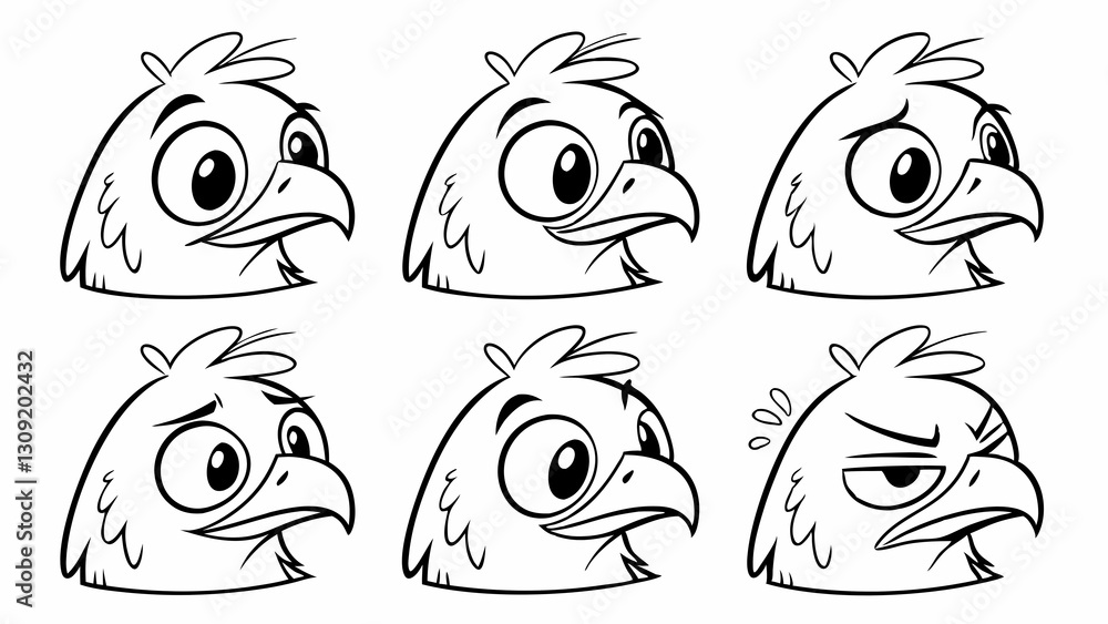 Obraz premium Cartoon Bird with Various Facial Expressions, Showing Happiness, Sadness, Anger, and Surprise, for Children's Illustration