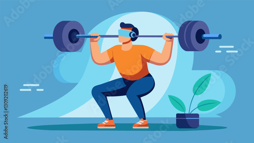 Whether a novice or seasoned lifter the VR weightlifting simulation offers a challenging and engaging workout experience for all levels of fitness.. Vector illustration