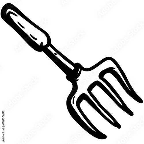 Vector Illustration Black Outline Garden Hand Fork Tool Design