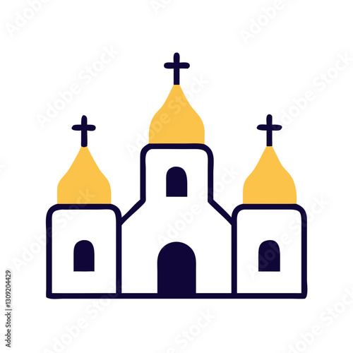 Vector Illustration Eastern Orthodox Church with Golden Domes and Crosses for Design and Art Projects