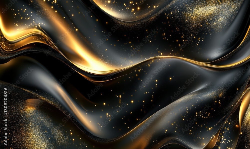 Shimmering gold and black wavy patterns creating an elegant and sophisticated abstract composition . Shimmering gold and black wavy patterns creating an elegant and sophisticated abstract composition .
