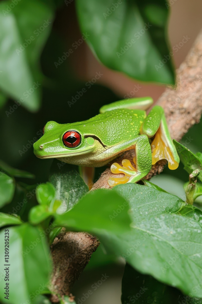 Vivid Green Frog Amidst Lush Leaves: A Close-Up of Nature’s Colorful Amphibian Beauty Vivid Green Frog Amidst Lush Leaves: A Close-Up of Nature’s Colorful Amphibian Beauty