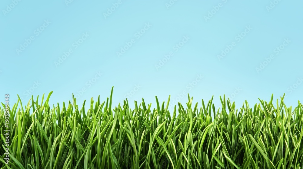 Obraz premium Vibrant Green Meadow Under Clear Blue Sky with Lush Grass and Serene Atmosphere