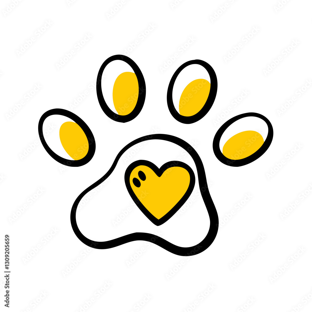 Yellow Heart Inside Paw Print Vector Design for Animal Lovers and Pet Art Projects Yellow Heart Inside Paw Print Vector Design for Animal Lovers and Pet Art Projects