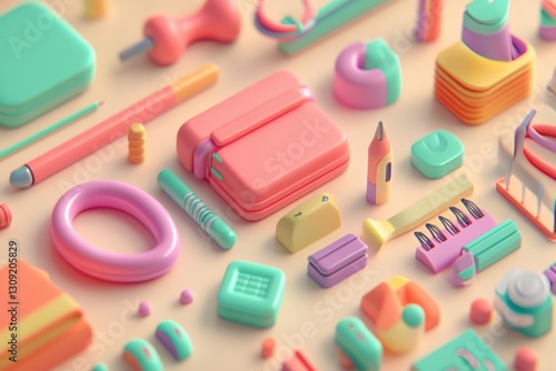 Colorful Stationery and Office Supplies in Minimalist Layout