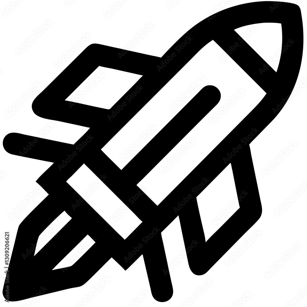 Bold Black Rocket Pencil Vector Illustration for Creative Design Projects Bold Black Rocket Pencil Vector Illustration for Creative Design Projects
