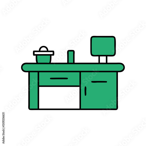 Kitchen Counter Vector Illustration with Green Cupboard and Sink for Design Projects