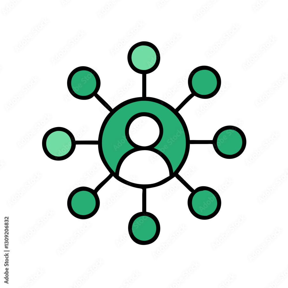 Network Connection Concept Vector with Central User and Green Nodes Network Connection Concept Vector with Central User and Green Nodes