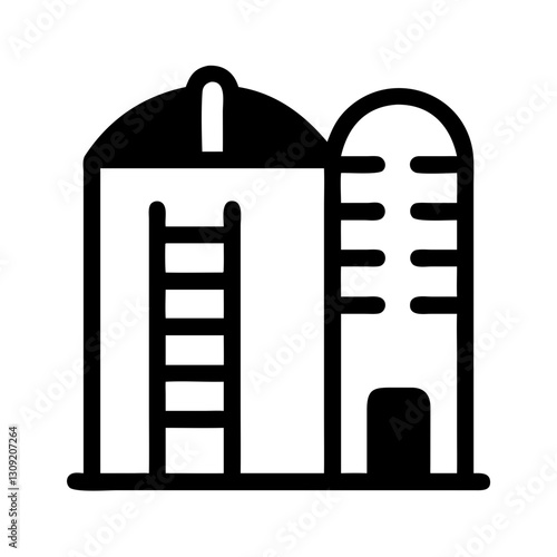 Vector Illustration of Grain Silos with Ladder for Farming and Storage