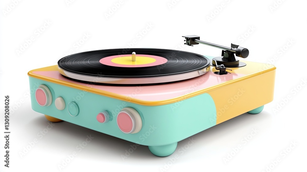 Fototapeta premium Retro-inspired vinyl record player with colorful vinyl spinning