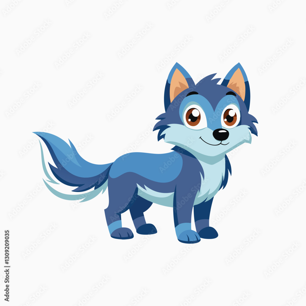 Obraz premium Flat vector illustration. Cute gray kind wolf. Baby wolf Animal flat vector illustration