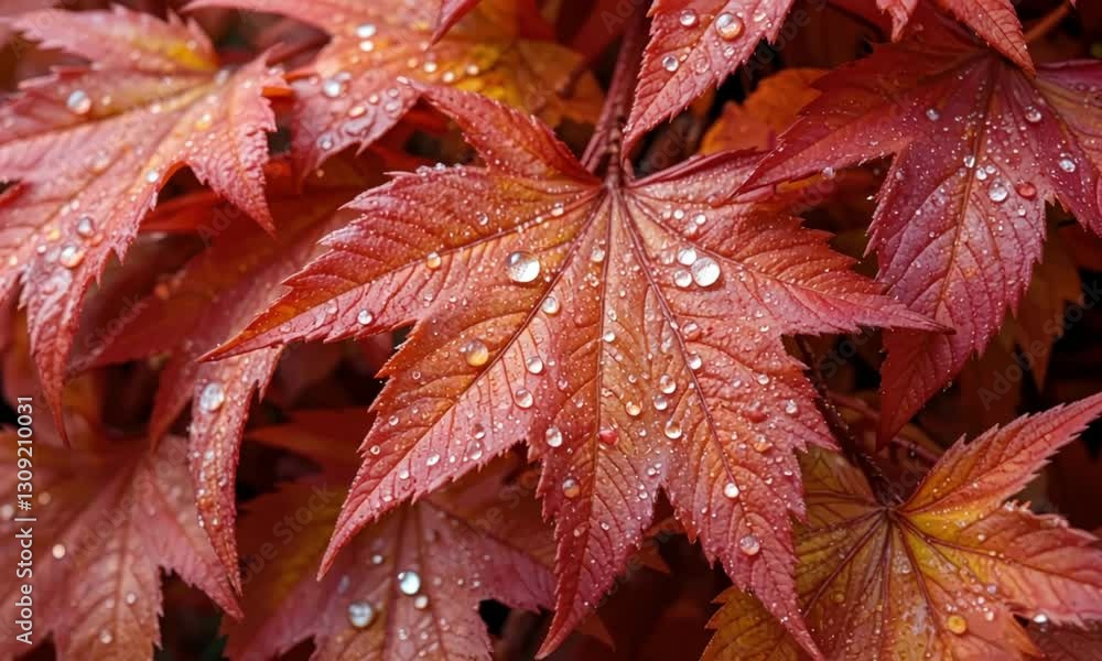 Autumn leaves covered in fresh raindrops creating a beautiful natural scene with vibrant red and orange tones reflecting seasonal change and tranquility. Autumn leaves covered in fresh raindrops creating a beautiful natural scene with vibrant red and orange tones reflecting seasonal change and tranquility.