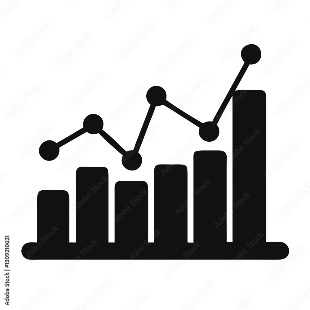 Vector Bar Chart with Line Graph Symbolizing Data Analysis and Business Growth Vector Bar Chart with Line Graph Symbolizing Data Analysis and Business Growth